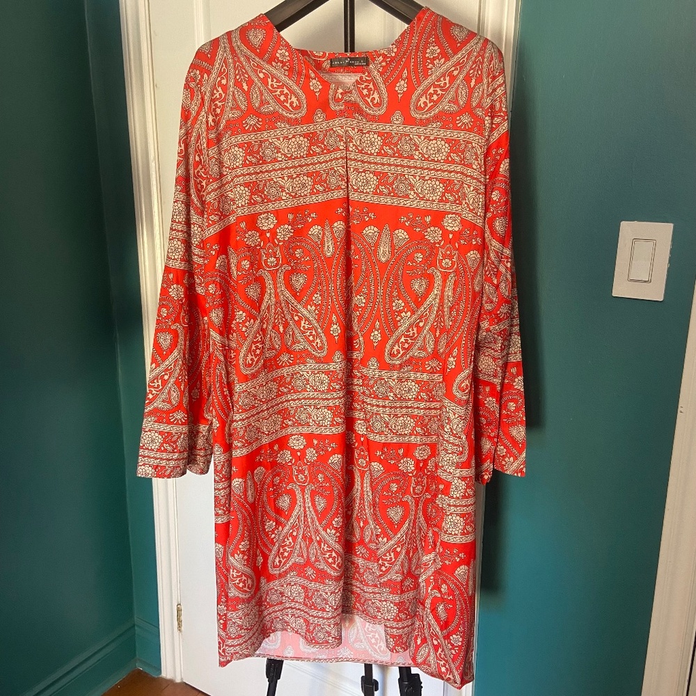 Sz L Red and White Paisley Tunic for Beach or Lounge Wear